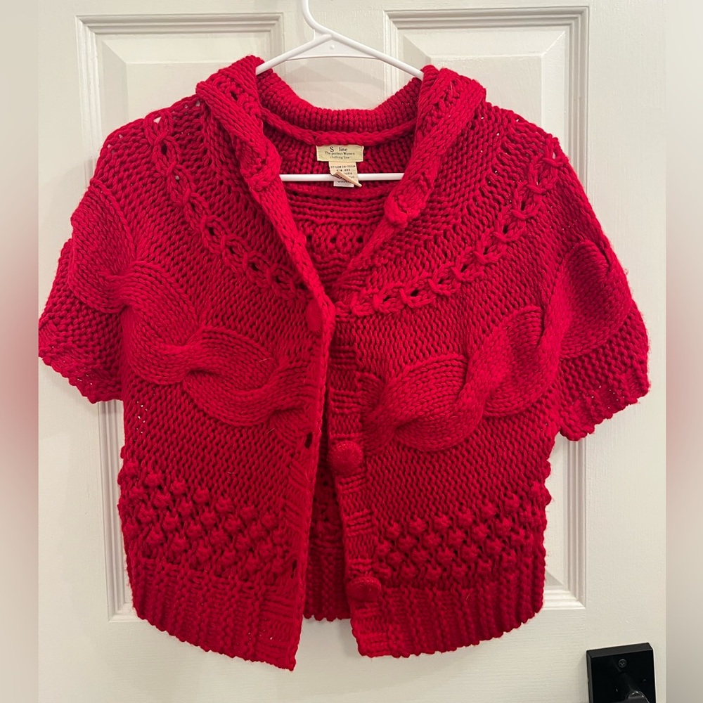 Red Cable Knit Women's Sweater